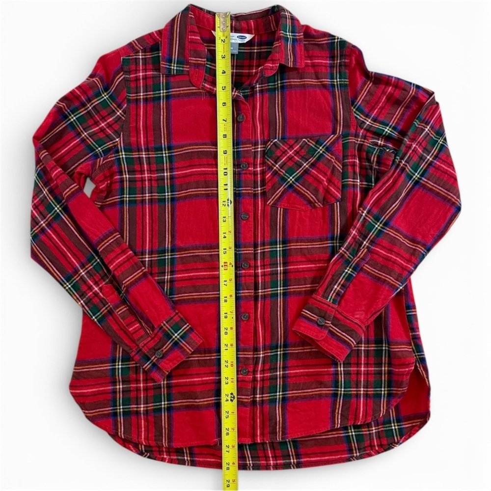 Old Navy Classic Plaid Flannel Button Down Shirt Red Green Womens Sz Medium - Picture 3 of 5